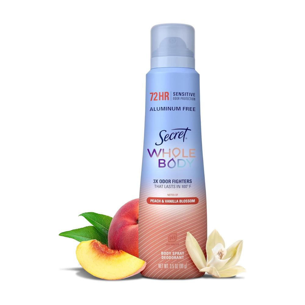 Secret Whole Body Deodorant Spray for Women (Peach Vanilla Scent)